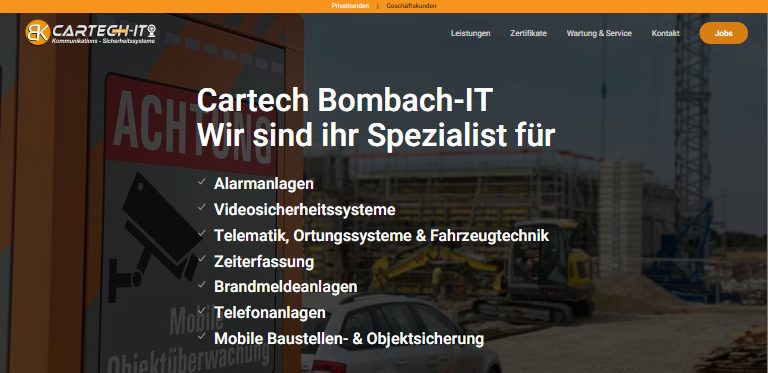 Webdesign-Referenz: Website von Cartech Bombach-IT, Sicherheitssysteme
