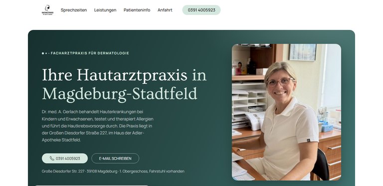 Webdesign-Referenz: Website der Hautarztpraxis Dr. med. A. Gerlach in Magdeburg-Stadtfeld