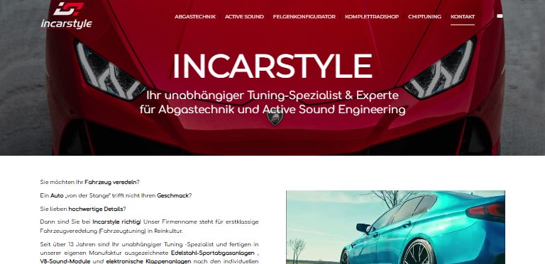 Webdesign-Referenz: Website von InCarStyle Automotive, Fahrzeugveredelung