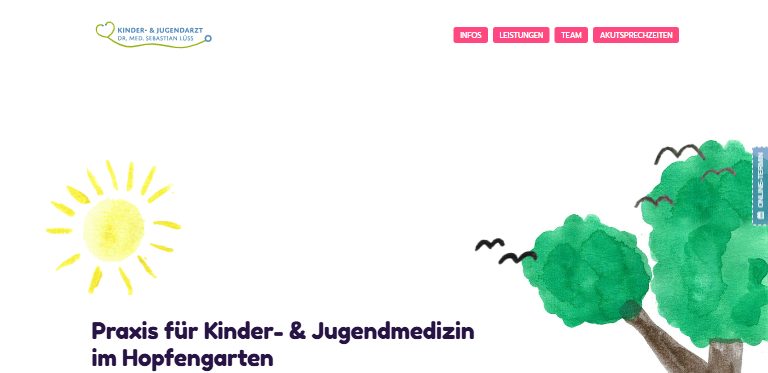 Webdesign-Referenz: Website der Kinderarzt-Praxis Hopfengarten, Dr. med. Sebastian Lüss