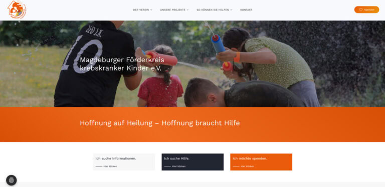 Webdesign-Referenz: Website des Vereins Krebskranke Kinder Magdeburg e.V.