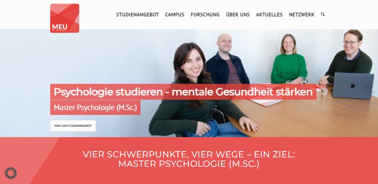 Webdesign-Referenz: Website der MEU – Studium Psychologie