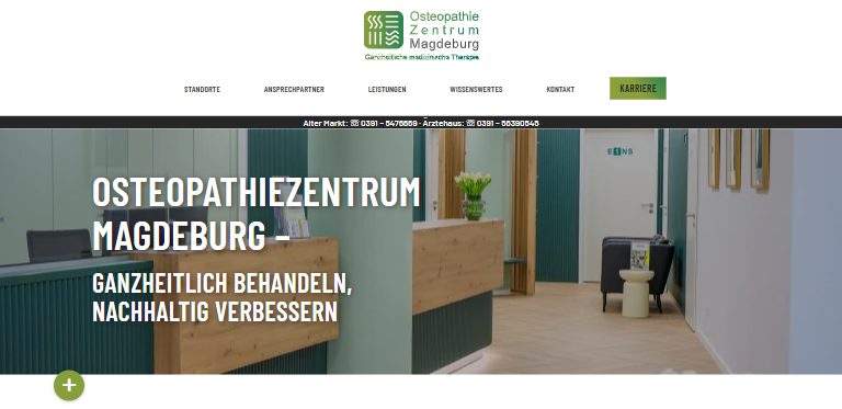 Webdesign-Referenz: Website des Physiotherapie- und Osteopathie-Zentrums Magdeburg