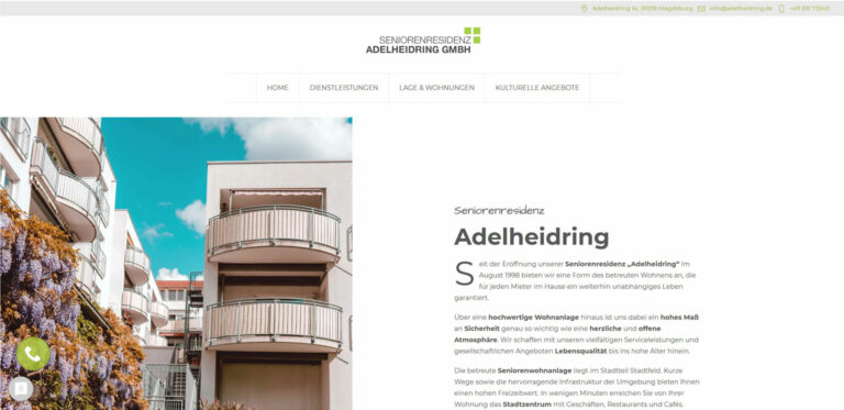 Webdesign-Referenz: Website der Seniorenresidenz Adelheidring Magdeburg