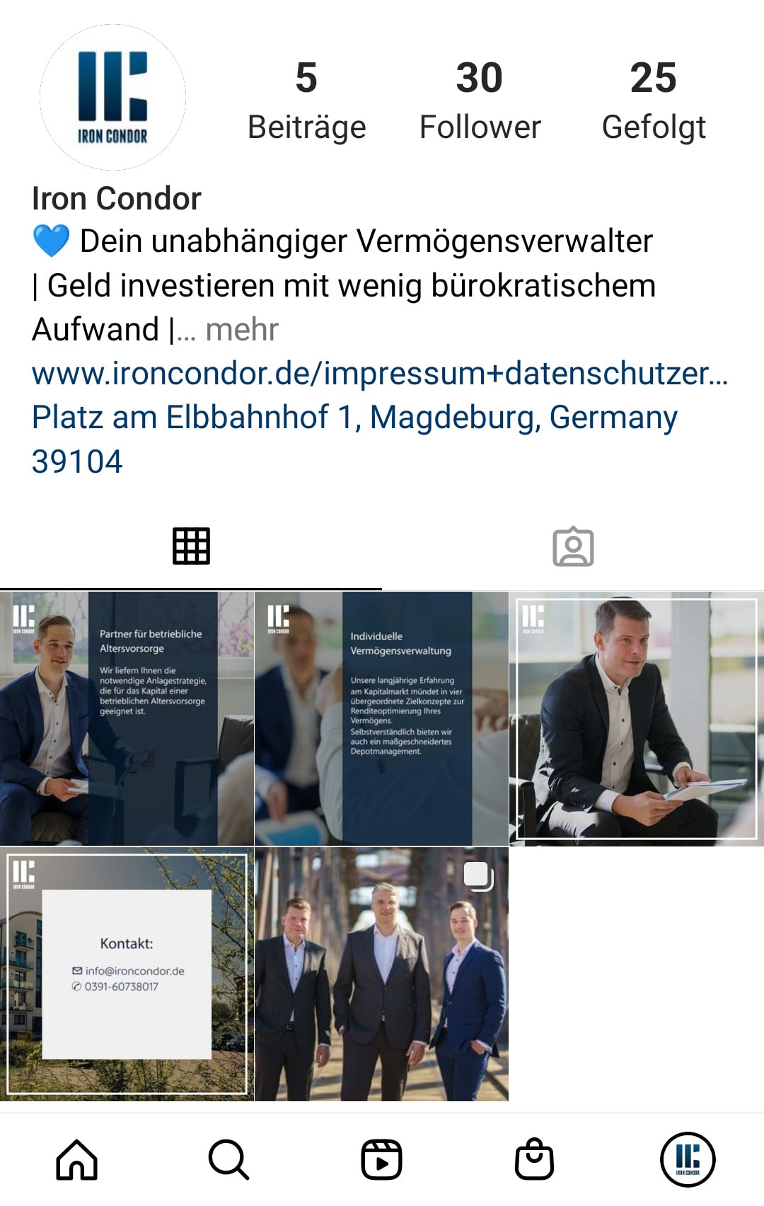 Social-Media-Referenz: Instagram-Kanal von Iron Condor Vermögensverwaltung
