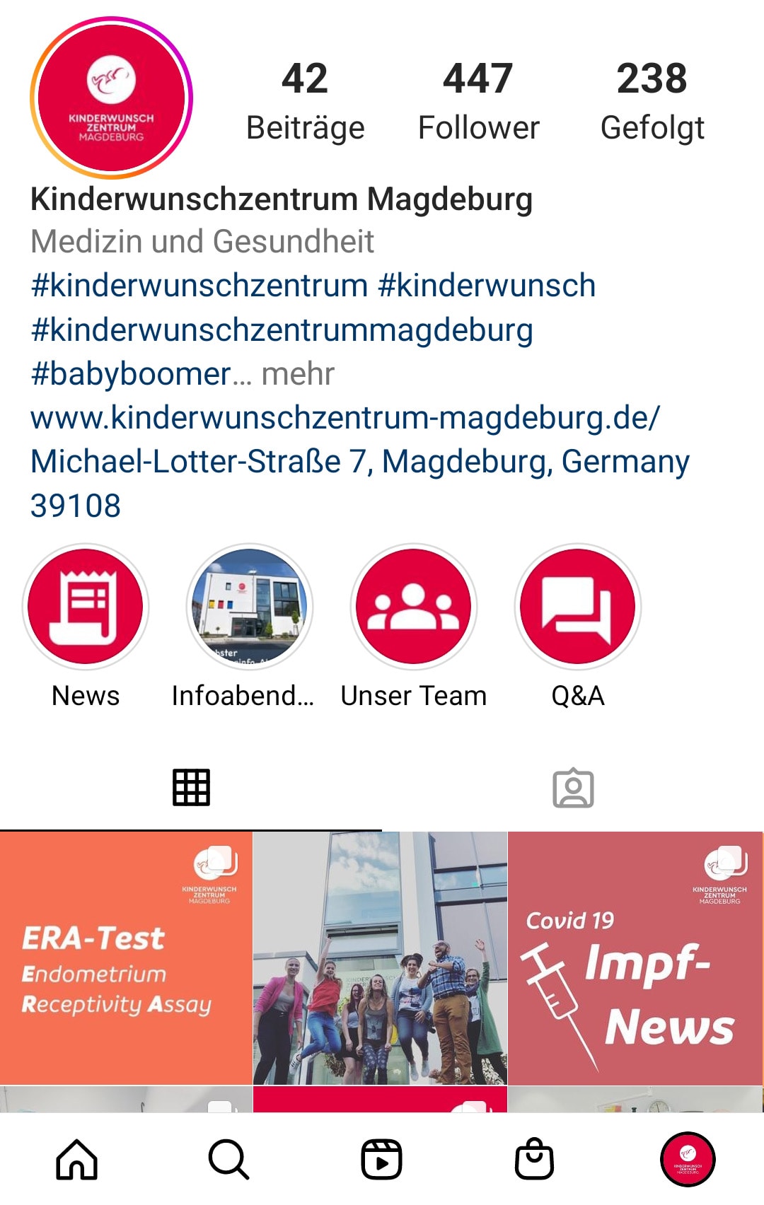 Social-Media-Referenz: Instagram-Kanal des Kinderwunschzentrums Magdeburg