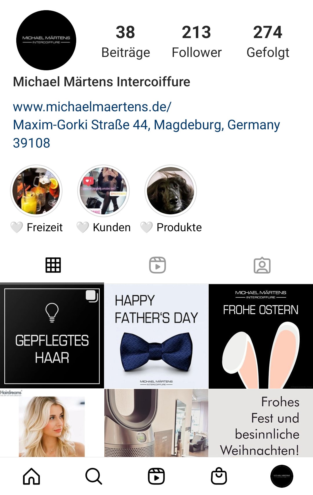 Social-Media-Referenz: Instagram-Kanal von Friseur Michael Märtens Intercoiffure
